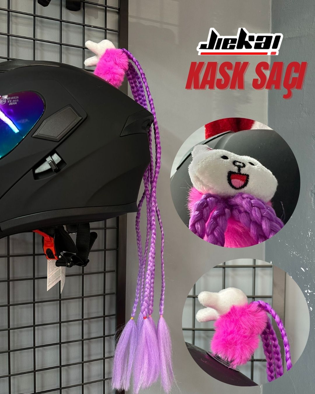 JİEKAİ KASK SAÇI TOKALI GEÇİŞLİ MOR RENK AFRİKA ÖRGÜ MODEL-14