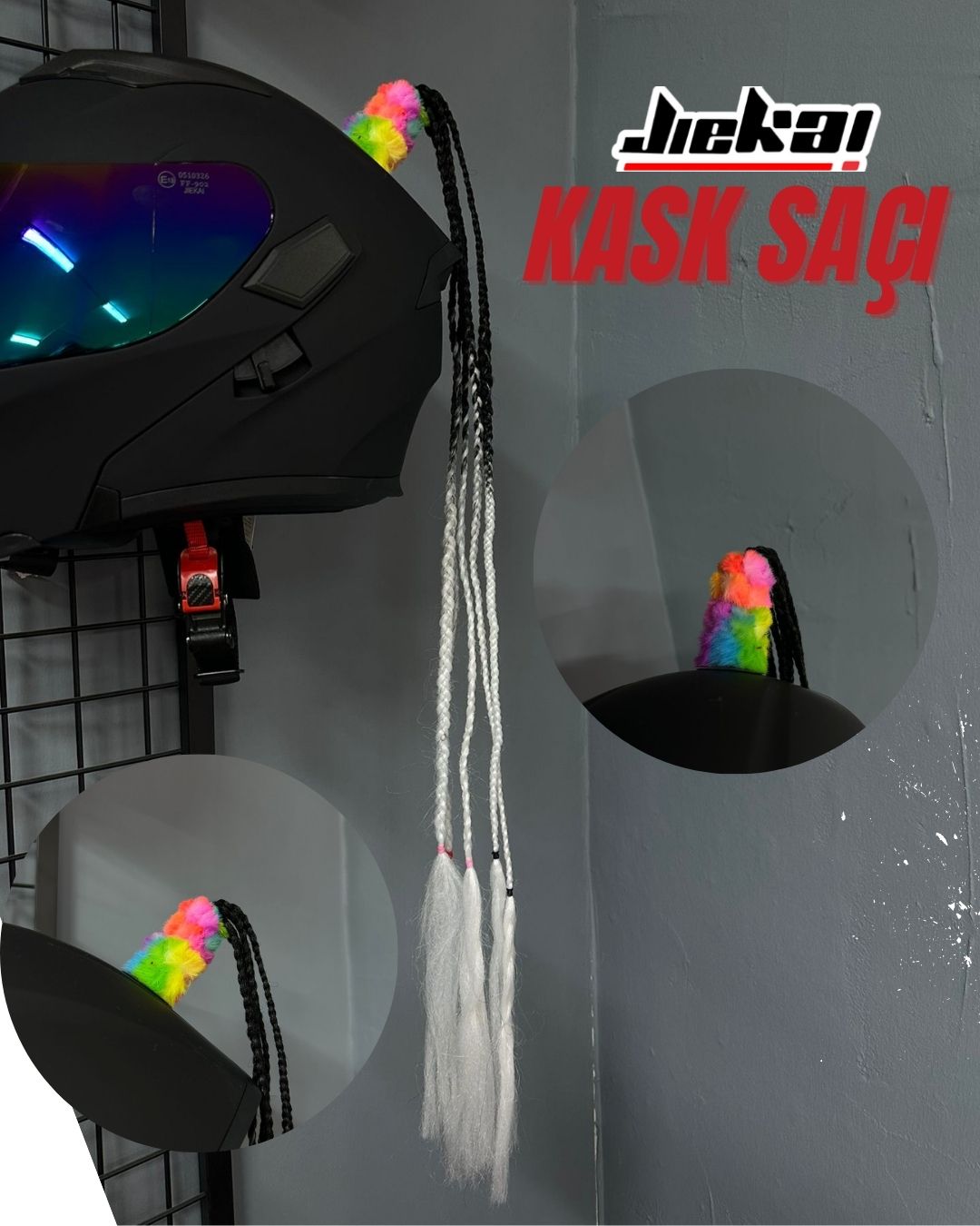 JİEKAİ KASK SAÇI SİYAH-BEYAZ GEÇİŞLİ RENK AFRİKA ÖRGÜ MODEL-15