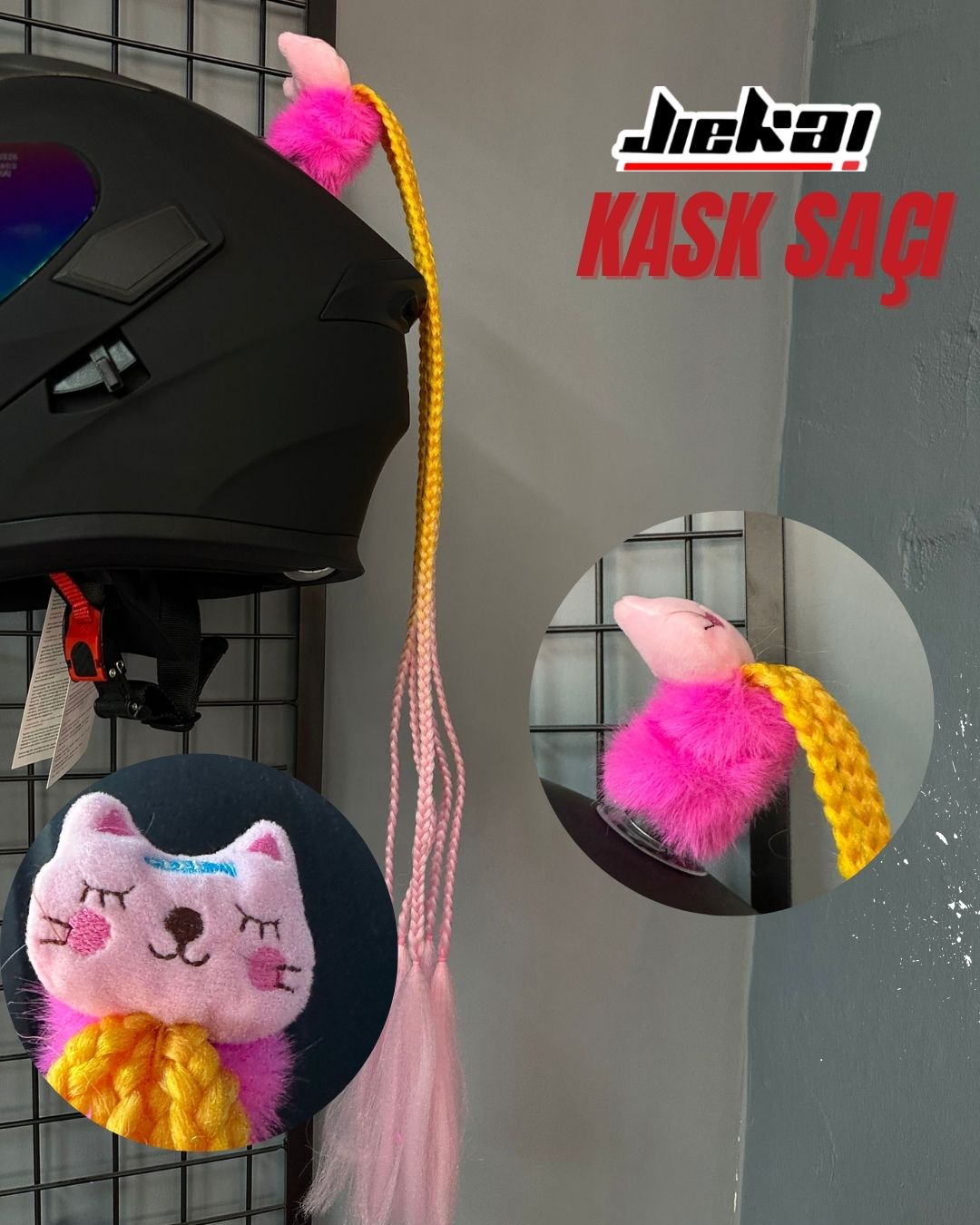 JİEKAİ KASK SAÇI TOKALI TURUNCU-PEMBE GEÇİŞLİ RENK AFRİKA ÖRGÜ MODEL-17