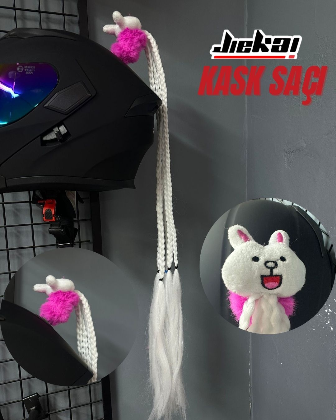 JİEKAİ KASK SAÇI TOKALI BEYAZ RENK AFRİKA ÖRGÜ MODEL-01