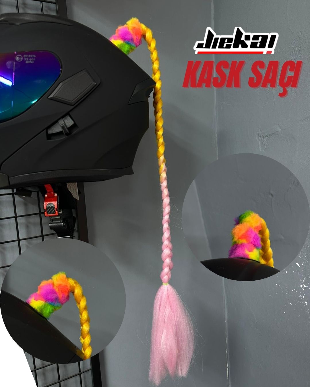 JİEKAİ KASK SAÇI PEMBE-TURUNCU GEÇİŞLİ RENK DÜZ ÖRGÜ MODEL-17