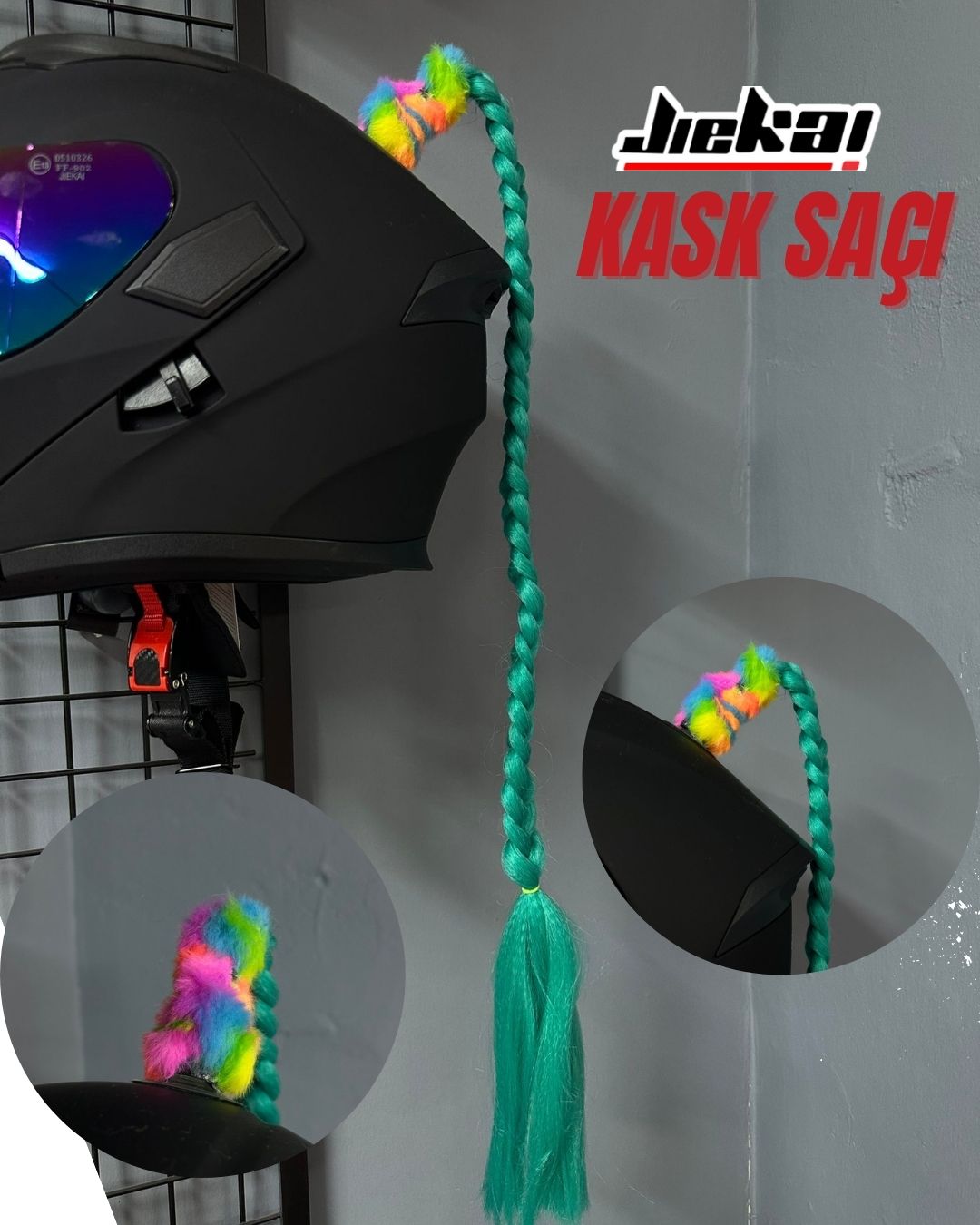 JİEKAİ KASK SAÇI YEŞİL RENK DÜZ ÖRGÜ MODEL-09