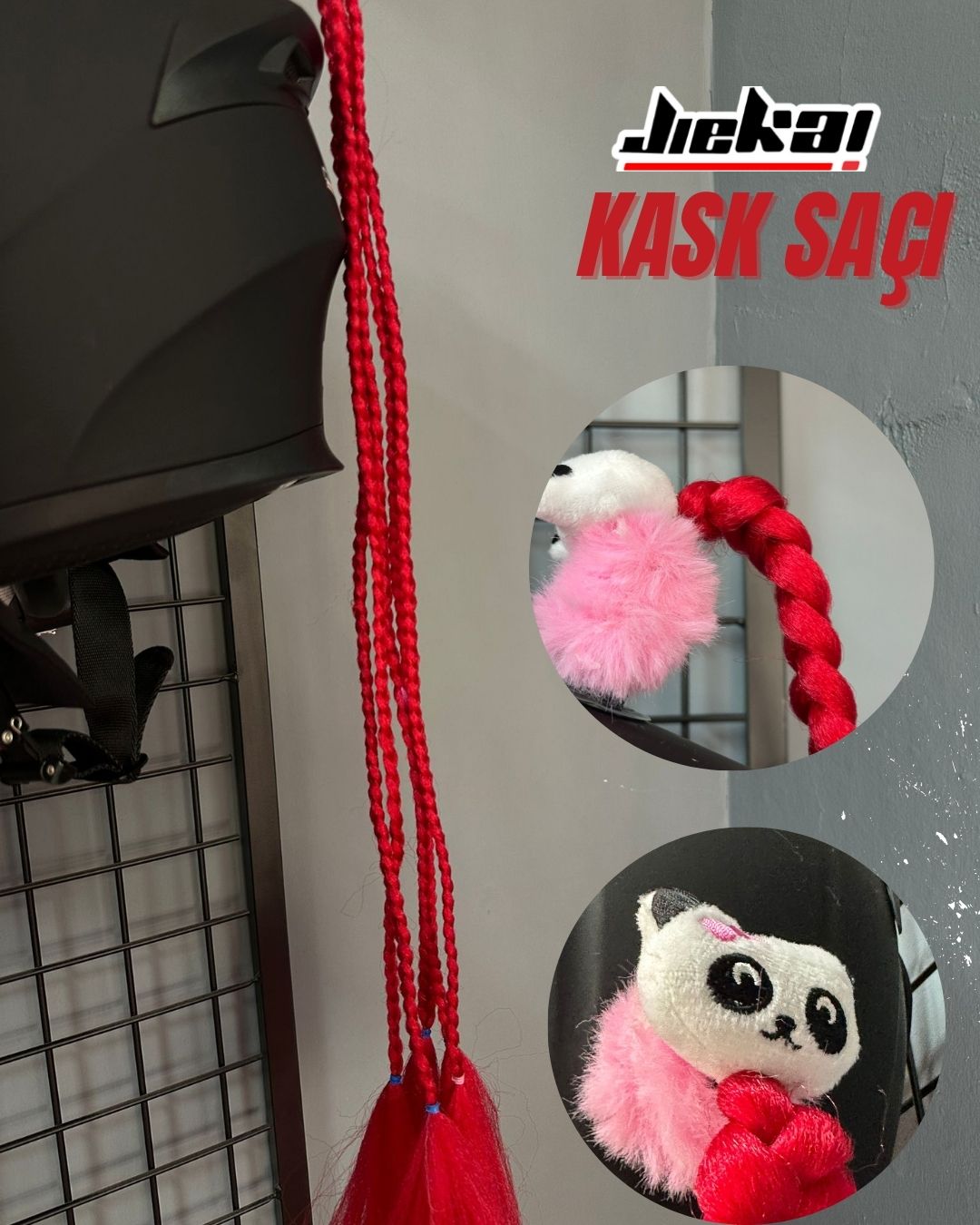 JİEKAİ KASK SAÇI TOKALI KIRMIZI RENK AFRİKA ÖRGÜ MODEL-03