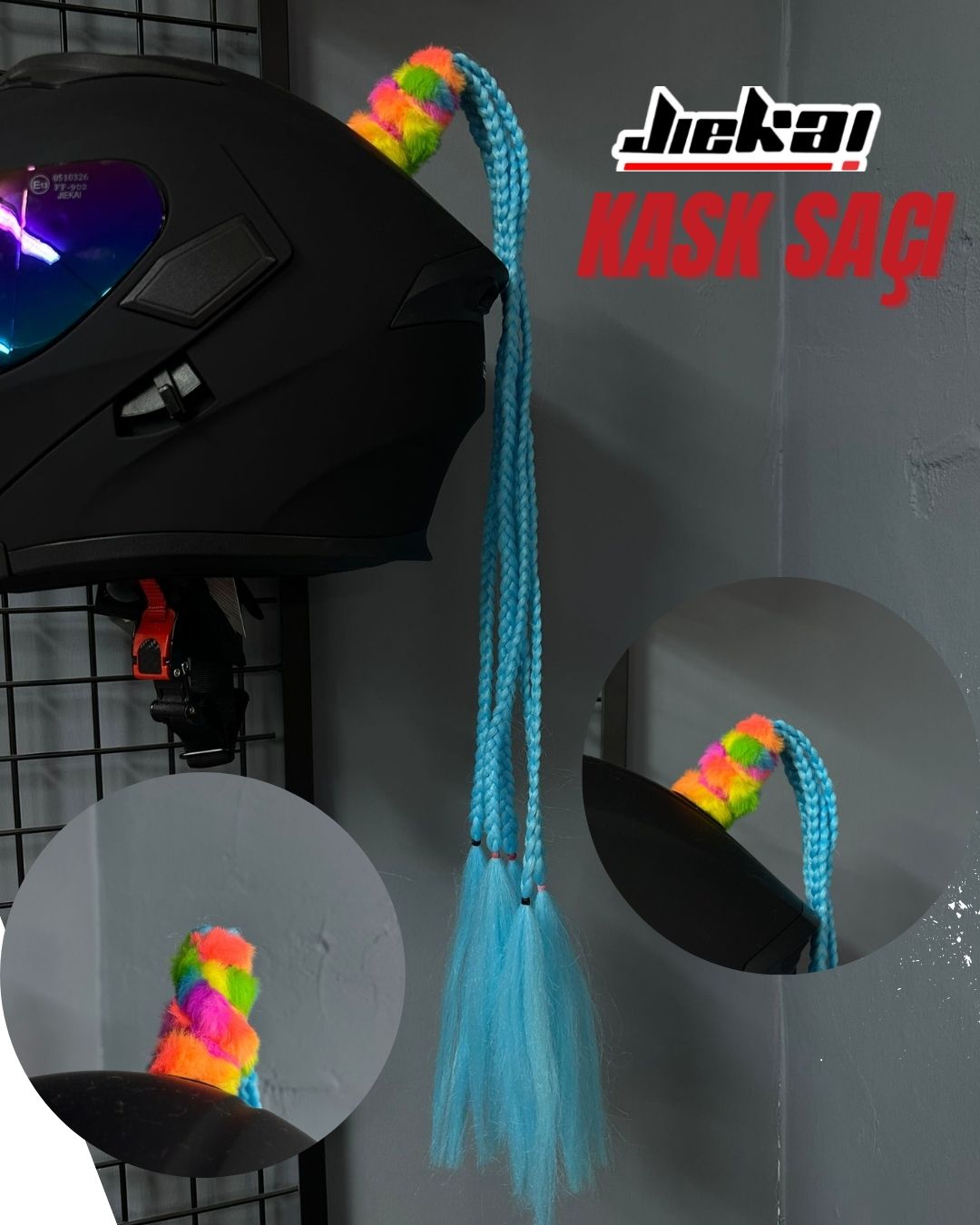 JİEKAİ KASK SAÇI MAVİ RENK AFRİKA ÖRGÜ MODEL-09