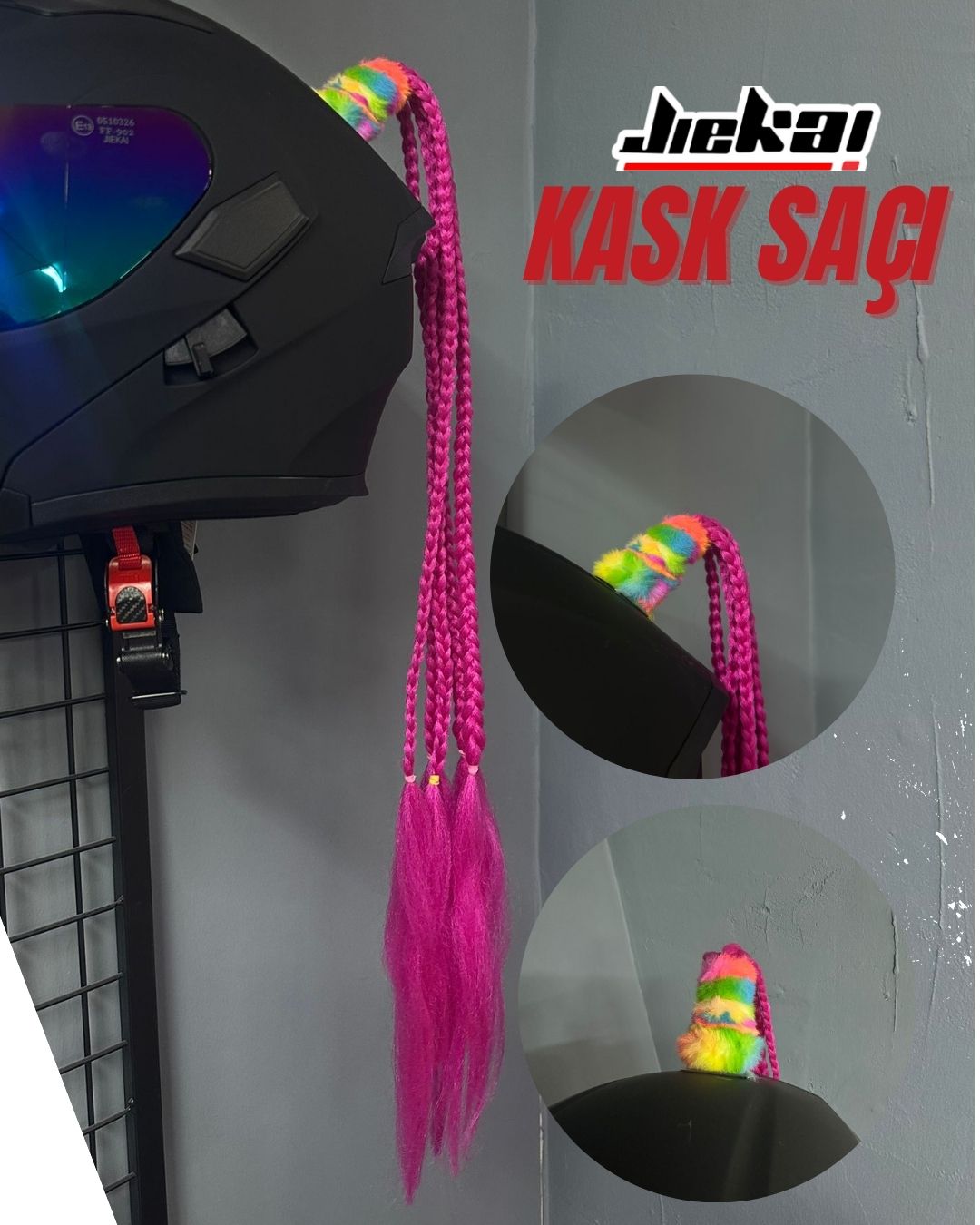 JİEKAİ KASK SAÇI PEMBE RENK AFRİKA ÖRGÜ MODEL-02