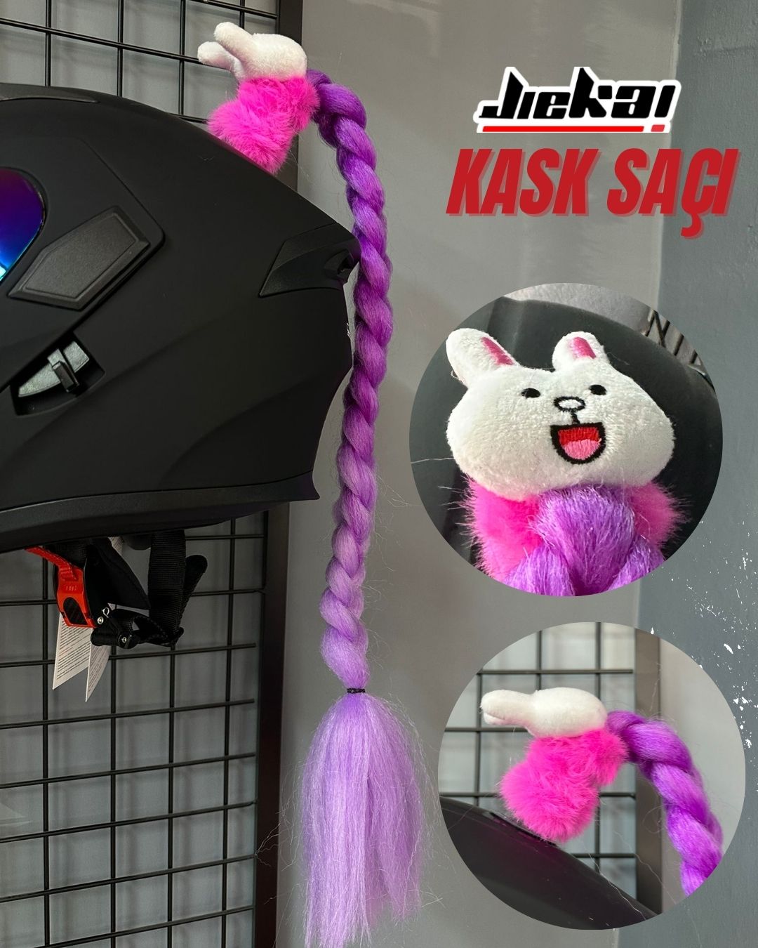 JİEKAİ KASK SAÇI TOKALI MOR GEÇİŞLİ RENK DÜZ ÖRGÜ MODEL-14